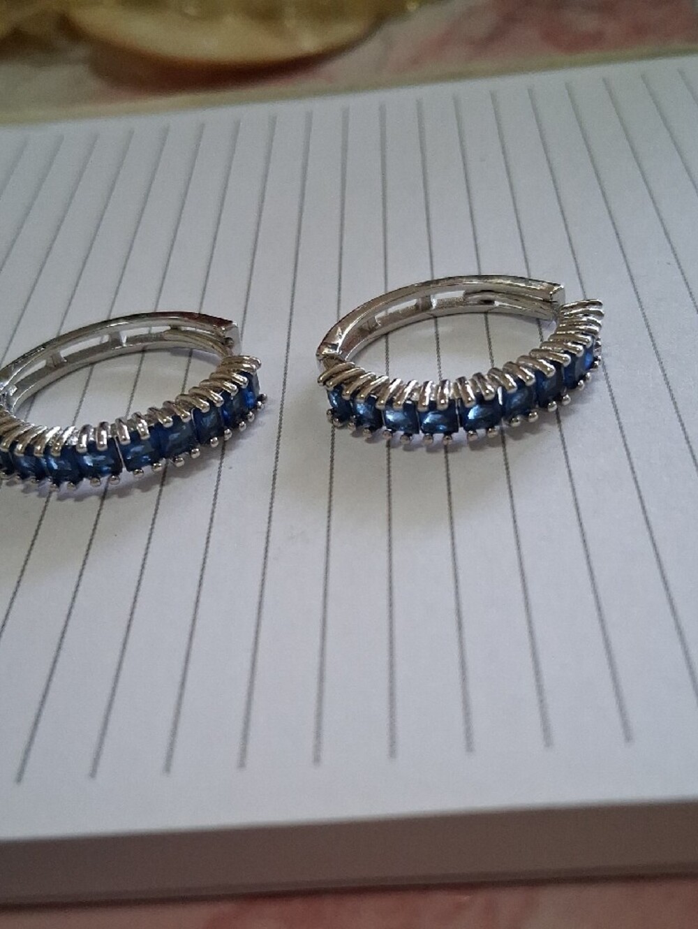 Sterling Silver Blue Stone Hoop Earrings - Blue - Picture 3 of 4